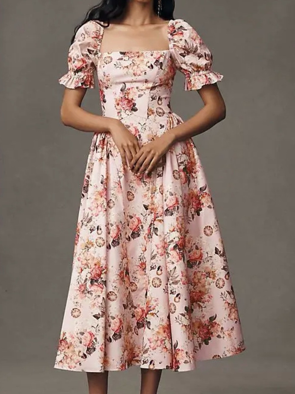 Mare Mare Square-Neck Puff-Sleeve A-Line Midi Dress (XL) Like New